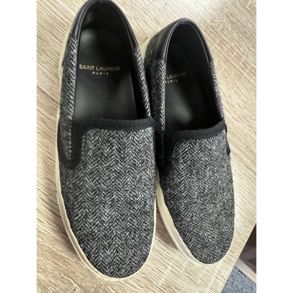 Saint Laurent Loafer Shoe Grey Wool With White Soles Slip On Back Size 36 SB23